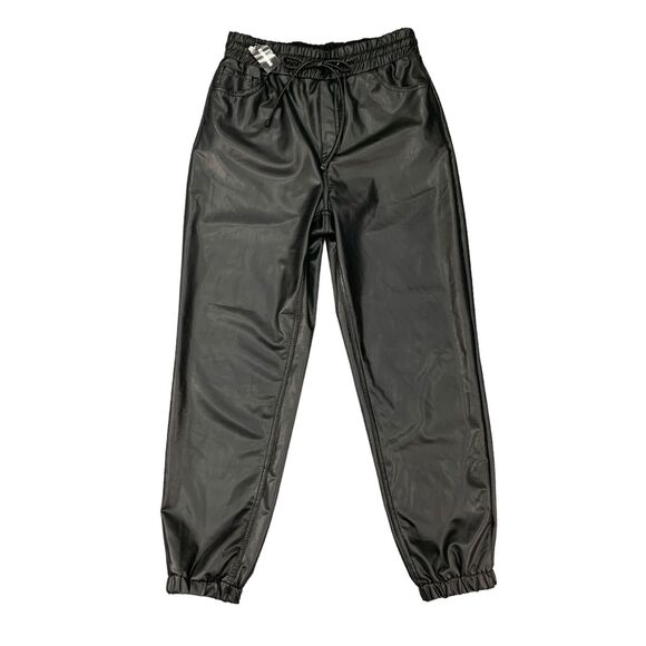 Express Jogger Womens S Small Black Faux Leather High Rise Pull On Drawstring - Picture 1 of 16